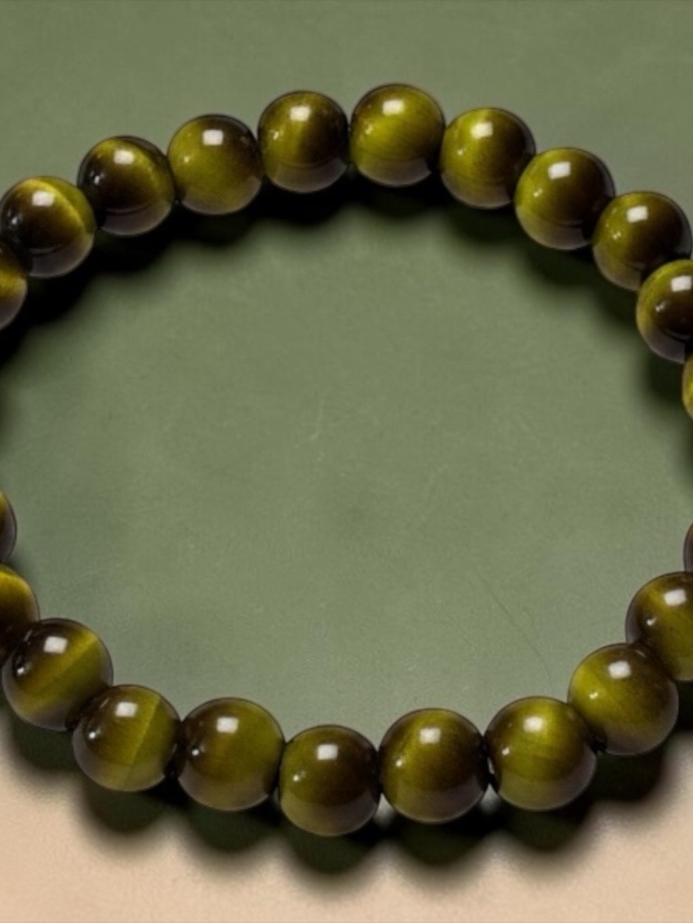 Men's Olive Tiger Eye Beaded Bracelet - Stretch Design